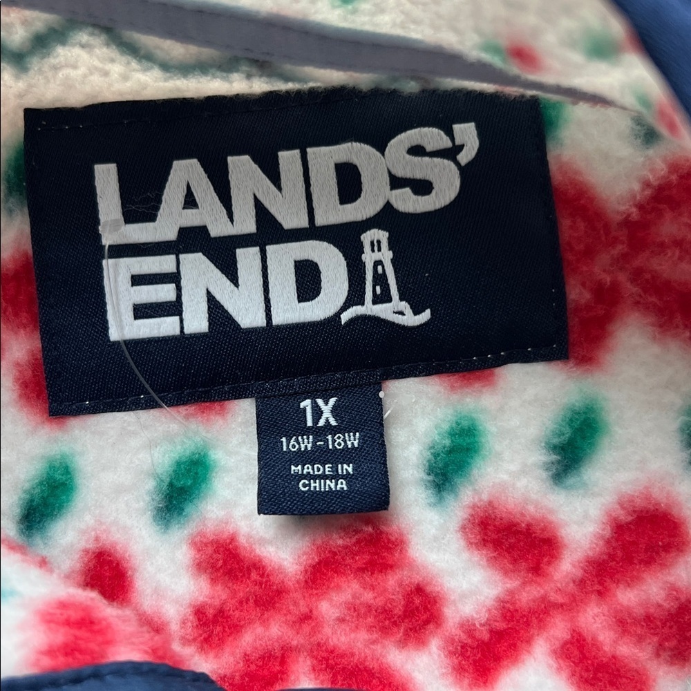 Lands' End Heritage Fleece Snap-Neck Pullover in Poinsettia Print - Picture 5 of 12